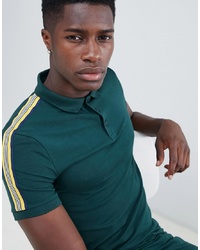 ASOS DESIGN Muscle Fit Polo Shirt With Contrast Shoulder Taping In Green