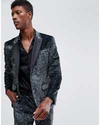 ASOS DESIGN Skinny Tuxedo Suit Jacket In Forest Green Paisley Print