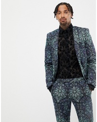 Twisted Tailor Super Skinny Suit Jacket With Geo Print In Green