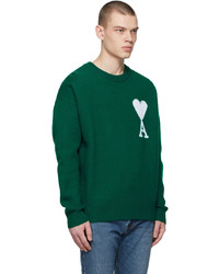 AMI Alexandre Mattiussi Green Ami De Coeur Wool Crewneck Sweater