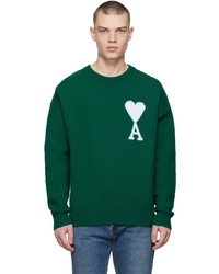 AMI Alexandre Mattiussi Green Ami De Coeur Wool Crewneck Sweater