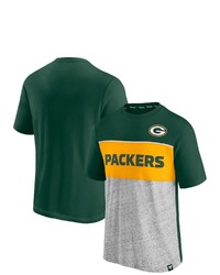 FANATICS Branded Greenheathered Gray Green Bay Packers Colorblock T Shirt