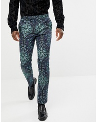 Twisted Tailor Super Skinny Suit Trouser With Geo Print In Green