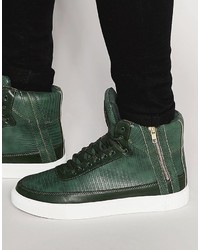 Dark Green Print High Top Sneakers