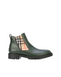 Dark Green Print Leather Chelsea Boots