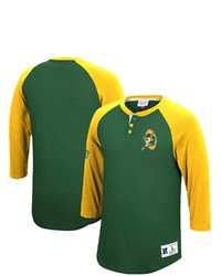 Mitchell & Ness Green Green Bay Packers Historic Logo Ultimate Play 34 Sleeve Raglan Henley T Shirt