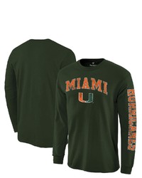 FANATICS Branded Green Miami Hurricanes Distressed Arch Over Logo Long Sleeve Hit T Shirt