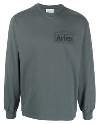 Aries Logo Print Long Sleeve Cotton T Shirt