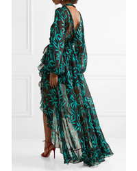 Caroline Constas Olivia Wrap Effect Printed Silk Chiffon Maxi Dress