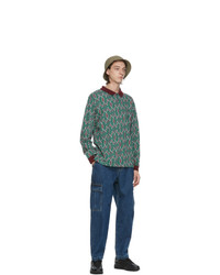 thisisneverthat Green And Burgundy Aztec Long Sleeve Polo