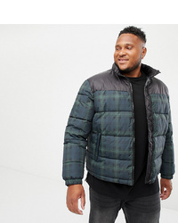 New Look Plus Checked Puffer Jacket In Navy