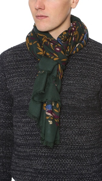 Navy Birds of Paradise Print Wool Scarf – Drakes US