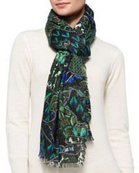 Roberto Cavalli Shimmery Printed Cashmere Blend Wrap Turquoisegreen