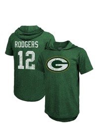 Majestic Threads Fanatics Branded Aaron Rodgers Green Green Bay Packers Player Name Number Tri Blend Hoodie T Shirt