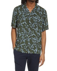 Club Monaco Print Short Sleeve Button Up Shirt In Olive At Nordstrom