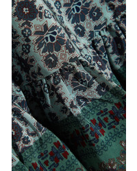 Sea Allura Printed Guipure Lace Trimmed Silk Crepe De Chine Mini Dress Forest Green