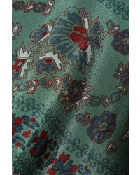 Sea Crochet Trimmed Printed Silk Maxi Dress Emerald