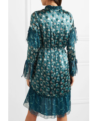 Anna Sui Cosmos Printed Fil Coup Sa And Crinkled Silk Chiffon Dress