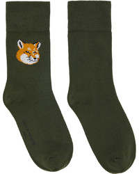 MAISON KITSUNÉ Khaki Fox Head Socks