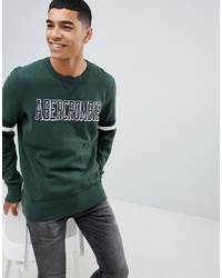 Abercrombie & Fitch Core Crew Neck Sweatshirt Sleeve Band Print In Green