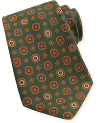 Kiton Medallion Print Woven Tie Green