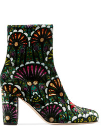 Brian Atwood Talise Printed Velvet Ankle Boots Emerald