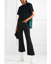 Sacai Velvet And Printed Pliss Georgette Top Emerald