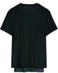 Sacai Velvet And Printed Pliss Georgette Top Emerald