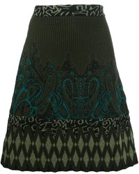 Dark Green Print Wool Skirt