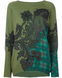 Dark Green Print Wool Sweater