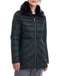 Barbour Shannon Mix Quilted Puffer Coat With Faux Fur Collar