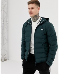 Fred Perry Hooded Puffer Jacket In Green