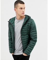 Celio Lightweight Hooded Quilted Jacket In Green
