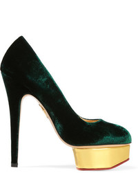 Charlotte Olympia The Dolly Velvet Pumps Emerald