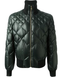 Dark Green Quilted Bomber Jacket
