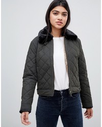 Barbour Tetbury Cropped Quilted Jacket With Faux Fur Collar