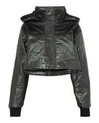 Dark Green Quilted Leather Bomber Jacket
