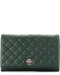 Dark Green Quilted Leather Clutch