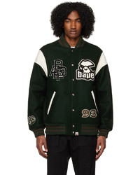 Dark Green Quilted Wool Bomber Jacket