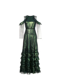 Dark Green Ruffle Lace Evening Dress