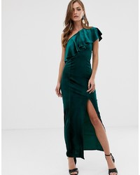 Dark Green Ruffle Velvet Evening Dress