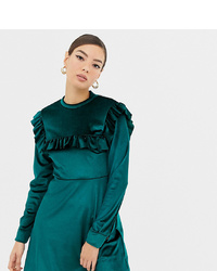 Dark Green Ruffle Velvet Fit and Flare Dress