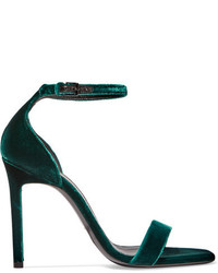 Saint Laurent Amber Velvet Sandals Green