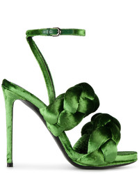Marco De Vincenzo Green Braided Ankle Stap Sandals