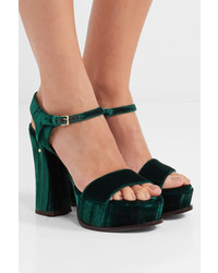 Laurence Dacade Perla Crushed Velvet Platform Sandals Emerald