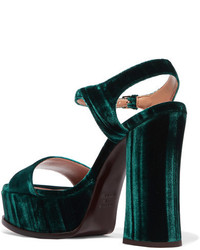 Laurence Dacade Perla Crushed Velvet Platform Sandals Emerald