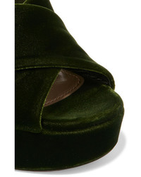Miu Miu Velvet Platform Sandals Green