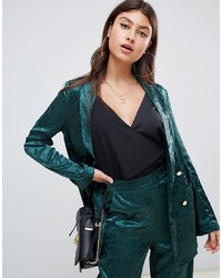 PrettyLittleThing Satin Jacquard Oversized Blazer In Green