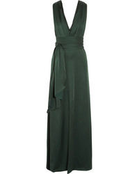 Victoria Beckham Draped Satin Gown Dark Green