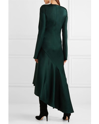 Haider Ackermann Kuiper Asymmetric Satin Midi Dress Emerald
